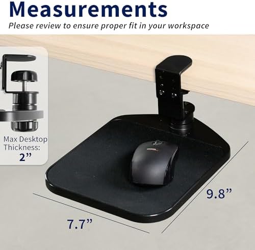 VIVO Black Clamp-on Mouse Pad Holder Platform, MOUNT-MS01A | Adjustable Under Desk 360° Rotating Tray Rest Extension Attachment