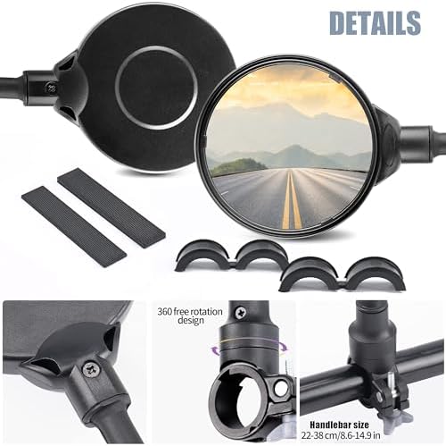 Bike Mirror, Adjustable Handlebar Rear View Mirrors For Mountain Road Bike Bicycle Electric Motorcycle (Black-2PC)