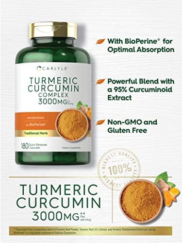 Carlyle Turmeric Curcumin Supplement | 180 Capsules | with Black Pepper