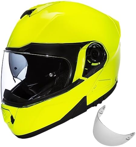 Daytona Helmets - Fluorescent Yellow | Lightweight Dirt Bike | Anti-Scratch Shield | DOT Approved & Anti Fog | Dual Density EPS Liner | Bluetooth