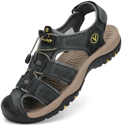 FLARUT Men's Sport Sandals Closed Toe Leather Water Hiking Shoes