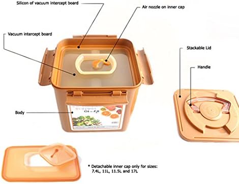 Premium Kimchi, Sauerkraut Container Probiotic Fermentation with Inner Vacuum Lid (Earthenware Brown, 0.45 gal/ 1.7L)