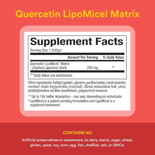 Natural Factors Quercetin LipoMicel Matrix 250 mg, 60 Softgels