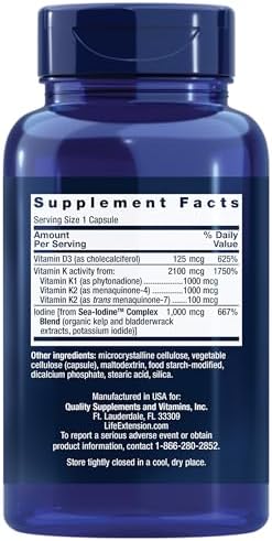 Life Extension Vitamins D and K with Sea-Iodine for Thyroid, 60 Capsules