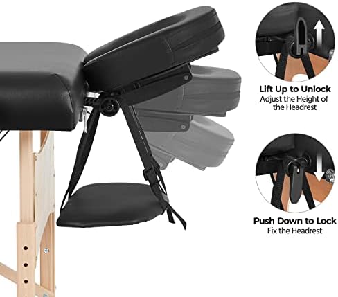 Yaheetech Massage Table Portable Height Adjustable Lash Bed 28in Wide Black