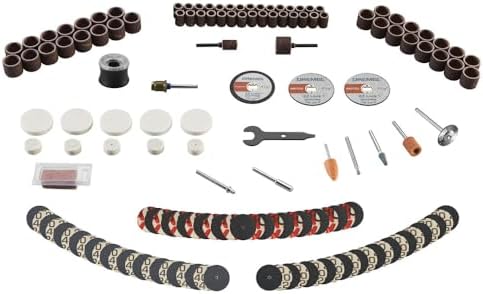 Dremel 160-Piece Rotary Tool Accessory Kit with EZ Lock Technology - 1/8" Shank - Cutting Bits, Polishing Wheel and Compound, Sanding Drums and Sanding Discs (710-08) | EZ Lock technology, cutting, polishing and sanding accessories
