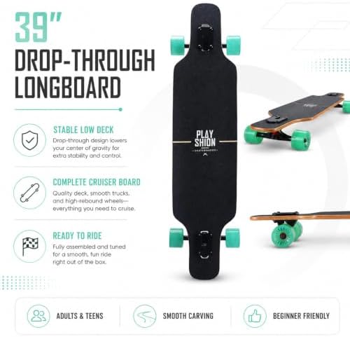 Playshion 39 Inch Drop Through Longboard Skateboard for Beginners