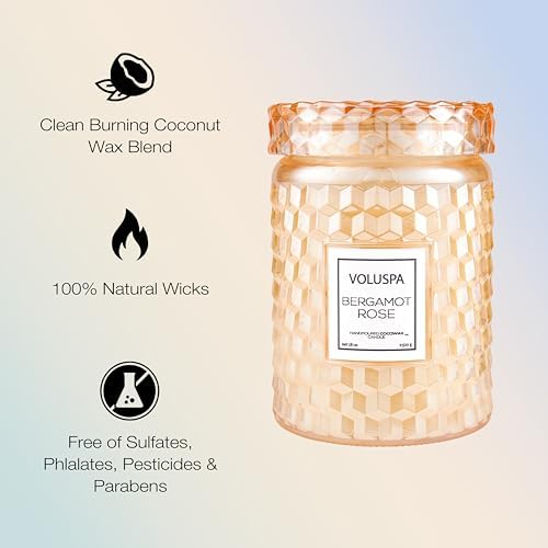 Voluspa Milk Rose, Large Candle Jar, 18 Ounce, 100 Hour Burn Time, Coconut Wax for Clean Burning, Handcrafted in the USA