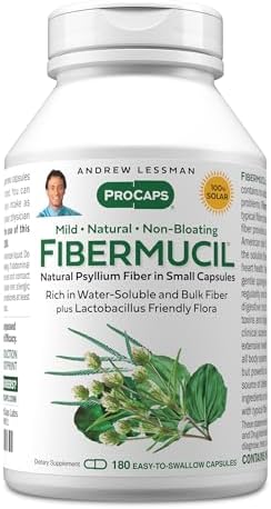 Andrew Lessman ProCaps Fibermucil Psyllium Husk Fiber 180 Capsules | Psyllium Husk Powder with Soluble & Insoluble Fiber plus Lactobacillus Sporogenes. No additives. Easy-to-swallow capsules.