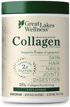 Great Lakes Wellness Collagen Peptides Powder – Supports Skin, Hair, Nails, Joints & Digestion – Hydrolyzed, Non-GMO, Keto & Kosher – Pure Collagen Protein (16 oz, 22 Servings) Packaging may vary
