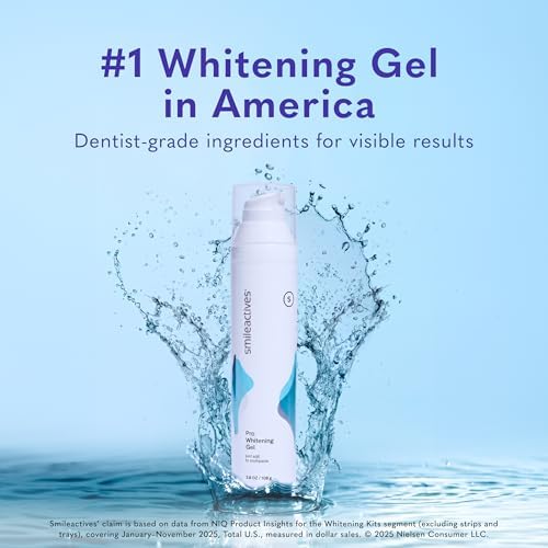 Smileactives Teeth Whitening Gel Hydrogen Peroxide for All Toothpaste 3.8oz | Removes Coffee Stains & Discoloration, 90-Day Supply, Whiter Smile in Days