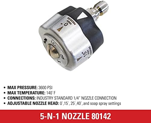 Simpson 3600 PSI 5-in-1 Quick Connect Pressure Washer Nozzle, 80142 | No More Swapping Nozzles, 5 Spray Patterns (0°, 15°, 25°, 40°