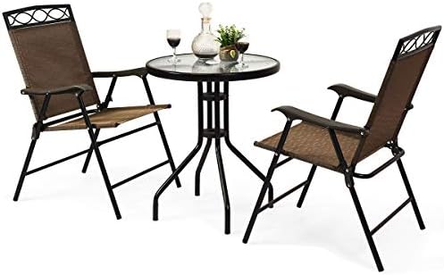 S AFSTAR 3-Piece Bistro Set, Patio Furniture Set for Outdoor Poolside Balcony Garden Yard, 28" H Outdoor Round Table and 2-Pack Folding Chairs