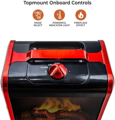 Comfort Zone Electric Mini Fireplace Space Heater with Realistic 3D Flame, Stay-Cool Body, Carry Handle, Overheat Sensor, and Safety Tip-Over Switch, Ideal for Home, Bedroom, & Office, 1,200W, CZFP1