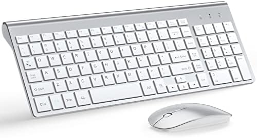 Wireless Keyboard and Mouse Ultra Slim Combo, TopMate - White | 2.4G Silent Compact 2400DPI Mouse and Scissor Switch Keyboard Set with Cover, Batteries Included, for PC/Laptop/Windows/Mac