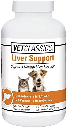 Liver Support Pet Health Supplement for Dogs, Cats – Liver Functions – B-Vitamins, Glutathione, Milk Thistle – Soft Tablets, Chews – 60 Chewable Tablets
