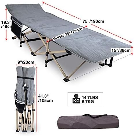 REDCAMP Oversized Camping Cots for Adults 500lbs, 33.5'' Extra Wide Tall Sleeping Cots Heavy Duty, XL Cots Portable for Outdoor Indoor Office