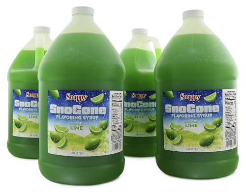 Snappy Lime Sno Cone Syrup, 1 Gallon 4 Pack, Ready to Use for Snow Cone Machines and Shaved Ice