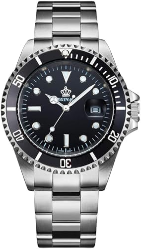 FANMIS Mens Luxury Watches Rotatable Bezel Sapphire Glass Luminous Hand Quartz Silver Tone Stainless Steel Watch