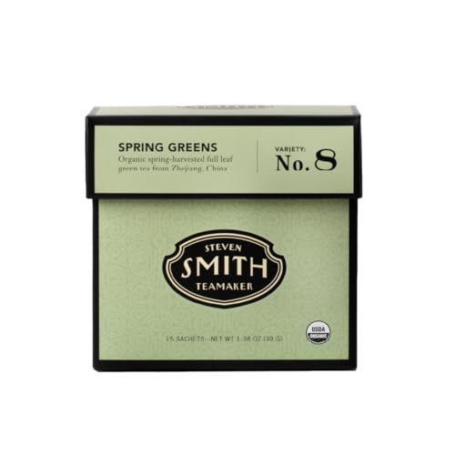 Smith Teamaker Spring Greens, Mao Feng Green Tea, 15 Sachets, 1.3oz each | Full Leaf Green Tea, Caffeinated, Sugar Free, Sustainably Grown, Plant Based Sachets, Microplastic-Free