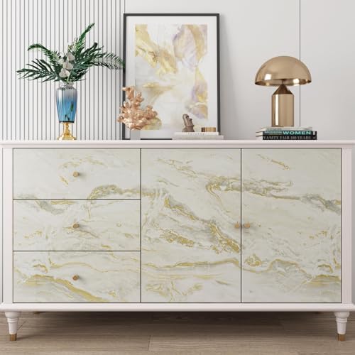 Yenhome Marble Countertop Contact Paper Waterproof Beige Gold Grey Marble Contact Paper for Countertops 17.7"X118" Self Adhesive Marble Wallpaper for Kitchen Matte Peel and Stick Countertop Wrap Vinyl