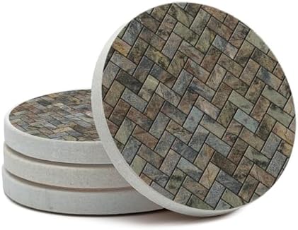 Thirstystone Herringbone Pattern Natural Sandstone Coaster 4 Pack | Eco-Friendly, Absorbent, Easily Wipes Clean