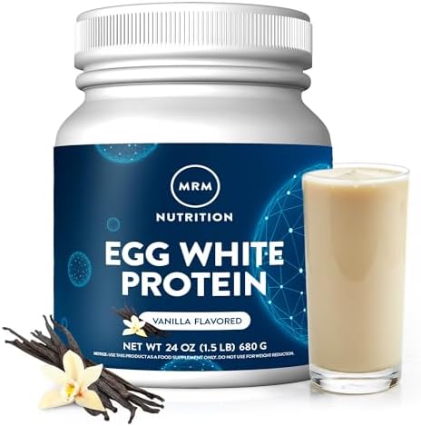 MRM Nutrition Egg White Protein - 23g Fat-Free Protein - 20 Servings | Free of Dairy & Gluten, Sugar Free Vanilla Flavored Powder, With Digestive Enzymes, and Soy, High Biological Value