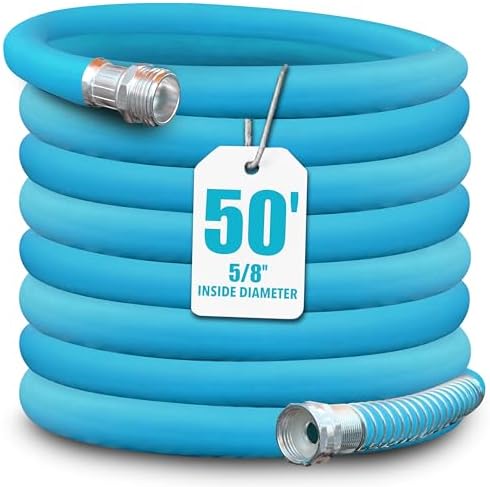 Aqua Joe AJPGH50-DWS Hybrid Polymer Flex Garden Hose, Kink-Free Hose, 450 PSI Max, 50 Feet Long, 5/8 Inches Wide