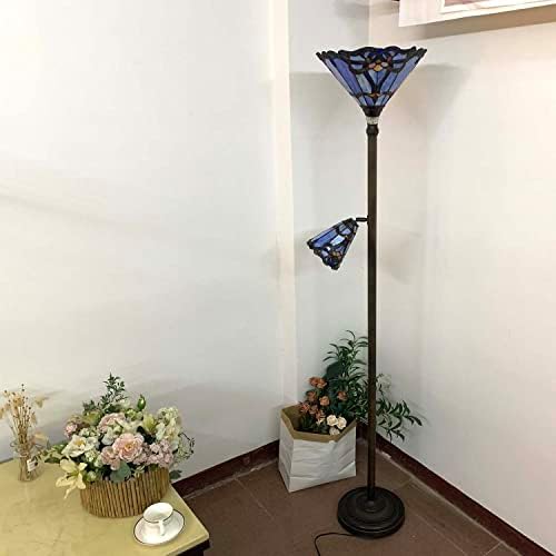 Bieye L10686 Baroque Tiffany Style Stained Glass Torchiere Floor Lamp with Sidelight for Reading Home Decor, 71-inch Tall