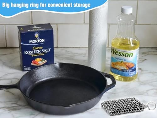 Herda 316L Cast Iron Scrubber Cleaner, Large Cast Iron Chain Mail Scrubber