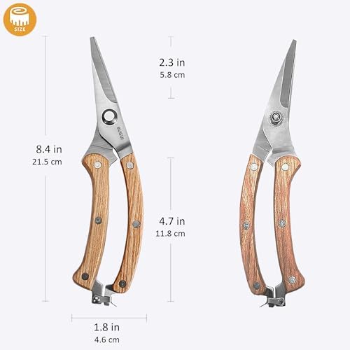 BUGUI Wood Handle Pruning Shears, SK-5 Steel Blade, 1-inch Cutting Capacity, Sharp, Well Designed Garden Shears, 8"