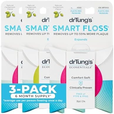 DrTung's Smart Floss - Natural Dental Floss, Cardamom Flavor - Pack of 3 | PTFE & PFAS Free, Gentle on Gums, Expands & Stretches, BPA Free