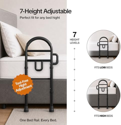 Medical king Bed Rails for Elderly Adults Safety Bed Assist Rails for Seniors with Adjustable Heights ASTM Approved Easy to get in or Out of Bed