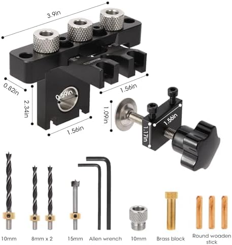 3 in 1 Dowel Jig Drill Kit Multi-Function Self Centering Doweling Jig Kit Adjustable Woodworking Drilling Locator Puncher Set Aluminum Alloy with