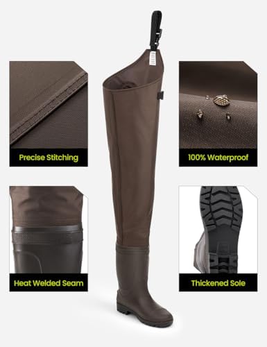 TIDEWE Fishing Hip Waders, Lightweight Hip Boots for Men Women | Waterproof 420D 2-Ply Nylon/PVC, Hunting Bootfoot Waders, Boot Hanger Included