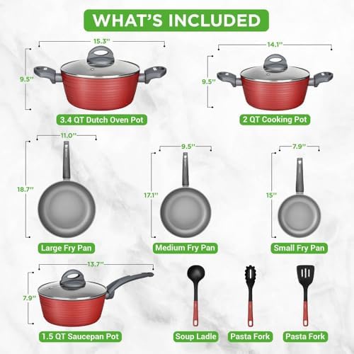 NutriChef Professional 12-Piece Nonstick Cookware - PFOA/PFOS-Free, Heat Resistant Lacquer, Elegant Design, Multi-Sized Pots and Pans, Teal/Gray/Green