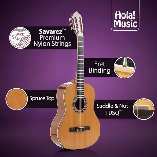 Hola! Music 39" Full Size Classical Guitar, Nylon Strings, Natural Gloss