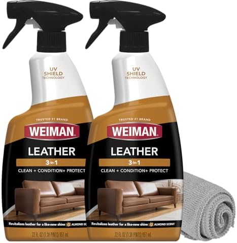 Weiman Leather Cleaner, Polish and Conditioner for Furniture, Car, Purses, Shoes, Boots and Couches- Micro Fiber Towel Included, 22oz
