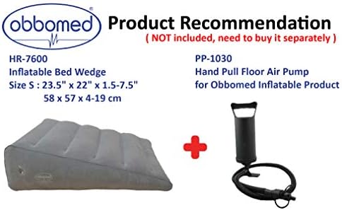 ObboMed HR-7510 Inflatable Portable Bed Wedge Pillow with Velour Surface for Sleeping, Travel, Trip Vacation, Horizontal Indention Prevent Sliding, 23” x 22” x(7.5”~1.5”), Cyan