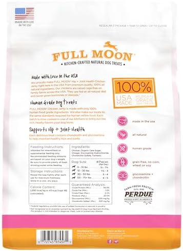Full Moon® Chicken Jerky Hip And Joint Dog Treats 12 oz | Made withchondroitin, glucosamine and turmeric, Human Grade, No corn, No wheat, No soy, Glycerin Free, Made in the USA