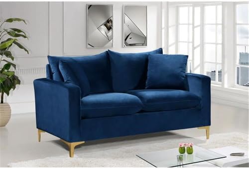 Meridian Furniture Naomi Collection Modern | Contemporary Grey Velvet Upholstered Loveseat with Stainless Steel Base in a Rich Gold or Chrome Finish, 633Grey-L