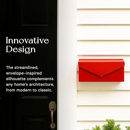 NACH Black Envelope Wall Mount Mailbox, Rust Resistant Metal Mailbox, Black Mailbox Wall Mount, Mailboxes for Outside Wall Mount, Outdoor Mailboxes, Wall Mailbox, 14.1 x 3.5 x 6 Inches, MB-6915BLK