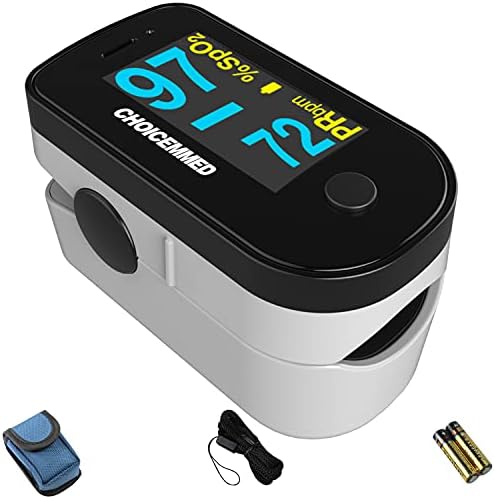 CHOICEMMED Black Dual Color OLED Finger Pulse Oximeter - Blood Oxygen Saturation Monitor with Color OLED Screen Display and Included Batteries - O2