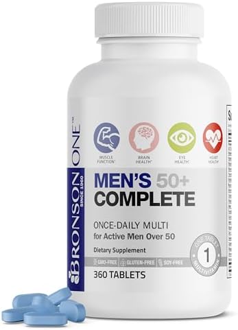 Bronson ONE Daily Mens 50+ Complete Multivitamin Multimineral, 180 Tablets | Once-Daily, Targeted Nutrition For Active Men Over 50, Non-GMO, Gluten-Free, Soy-Free