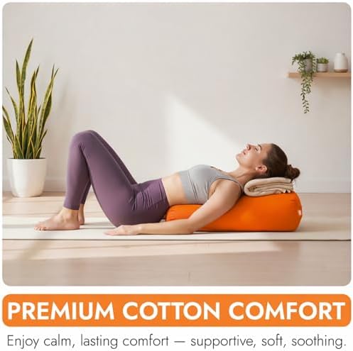 Yogikuti Iyengar Yoga Bolster for Restorative Yoga and Meditation – Lightweight Cotton Support Pillow with Handle for Easy Carry
