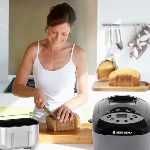 West Bend Hi-Rise Bread Maker Machine Programmable 12 Programs Including Gluten Free & 3 Loaf Sizes and Crust Colors with Traditionally-Shaped