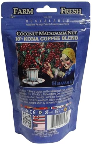 Hula Girl 10% Kona Ground Coffee, Grown in Hawaii, Hand Picked, Sun Dried, Fresh Roasted and Packed in Hawaii for 30 years, 7 Ounce