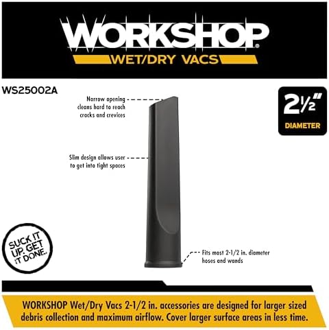 WORKSHOP Wet/Dry Vacs WS17802A 1-7/8-in. Crevice Tool Vacuum Attachment | Reaches into Tight Spaces and Crevices, For WORKSHOP Shop Vacuum Cleaners, Fits 1-7/8-inch Extension Wands and Hoses