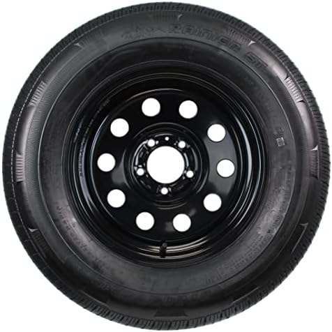 eCustomrim Radial Trailer Tire Rim Assembly ST205/75R15 LRC 5 Lug Black | 15 Inch Load Range C 6 Ply Tire With Curb Guard