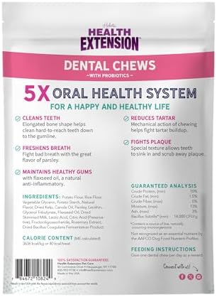 Health Extension Probiotic Dental Bones for Dogs, 14 Small Bones, Cleans Teeth, Healthy Gums, Freshens Breath, Training or Reward, 6 oz Bag (Pack of 1)